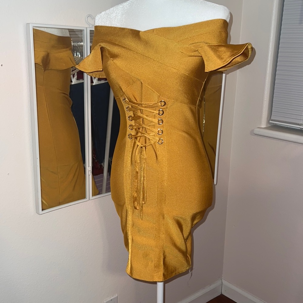 Yellow mustard bandage dress